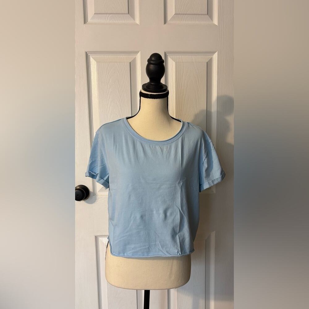 Merokeety Crop Top Short Sleeve Women's Medium Light Blue Summer Vacation